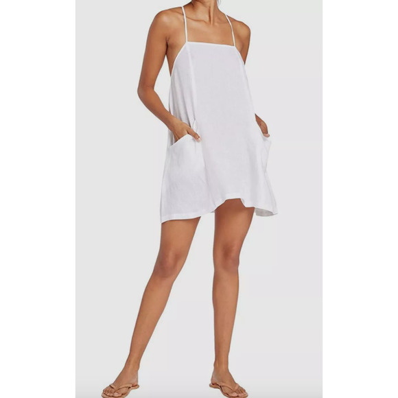 Vitamin A Nola White Linen Mini Swim Cover Up Dress Spaghetti Strap XS - Picture 1 of 6